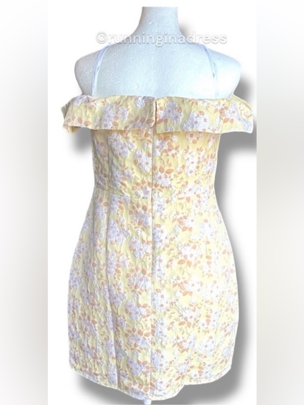 NWT Lulus Favorite Song Yellow Floral Jacquard Off-The-Shoulder Mini Dress M - Picture 4 of 9